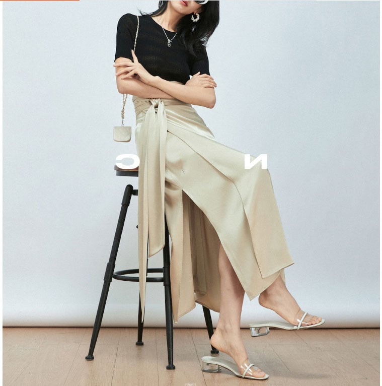 Double-Sided Satin Full Arch Tie-Up Skirt