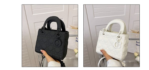 Tote Bag with Diamond Pattern and Cotton Rope Handle