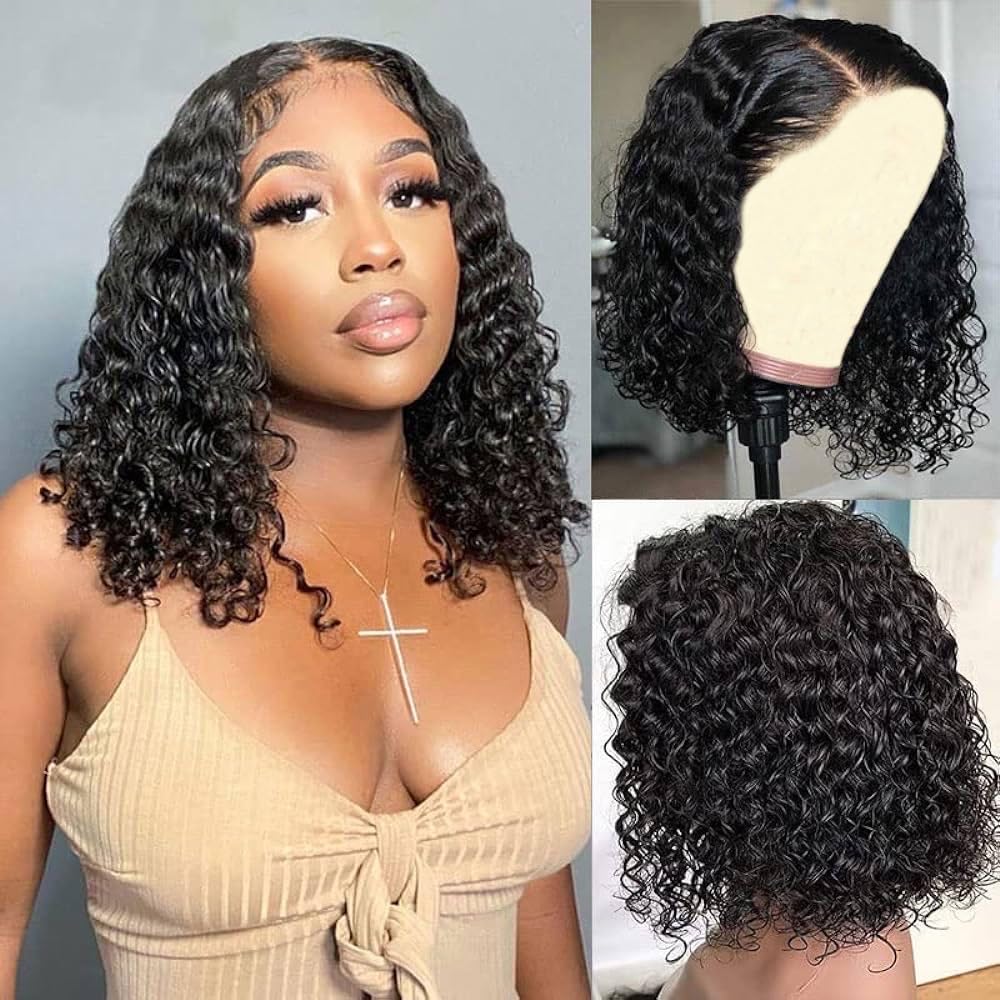 virginess Wear and Go Glueless Wigs Human Hair Pre Plucked Pre Cut Deep Wave Curly Bob Wig Human Hair Lace Front Wigs for Black Women 4x4 Lace Closure Human Hair Bob Wigs Glueless 14 Inch