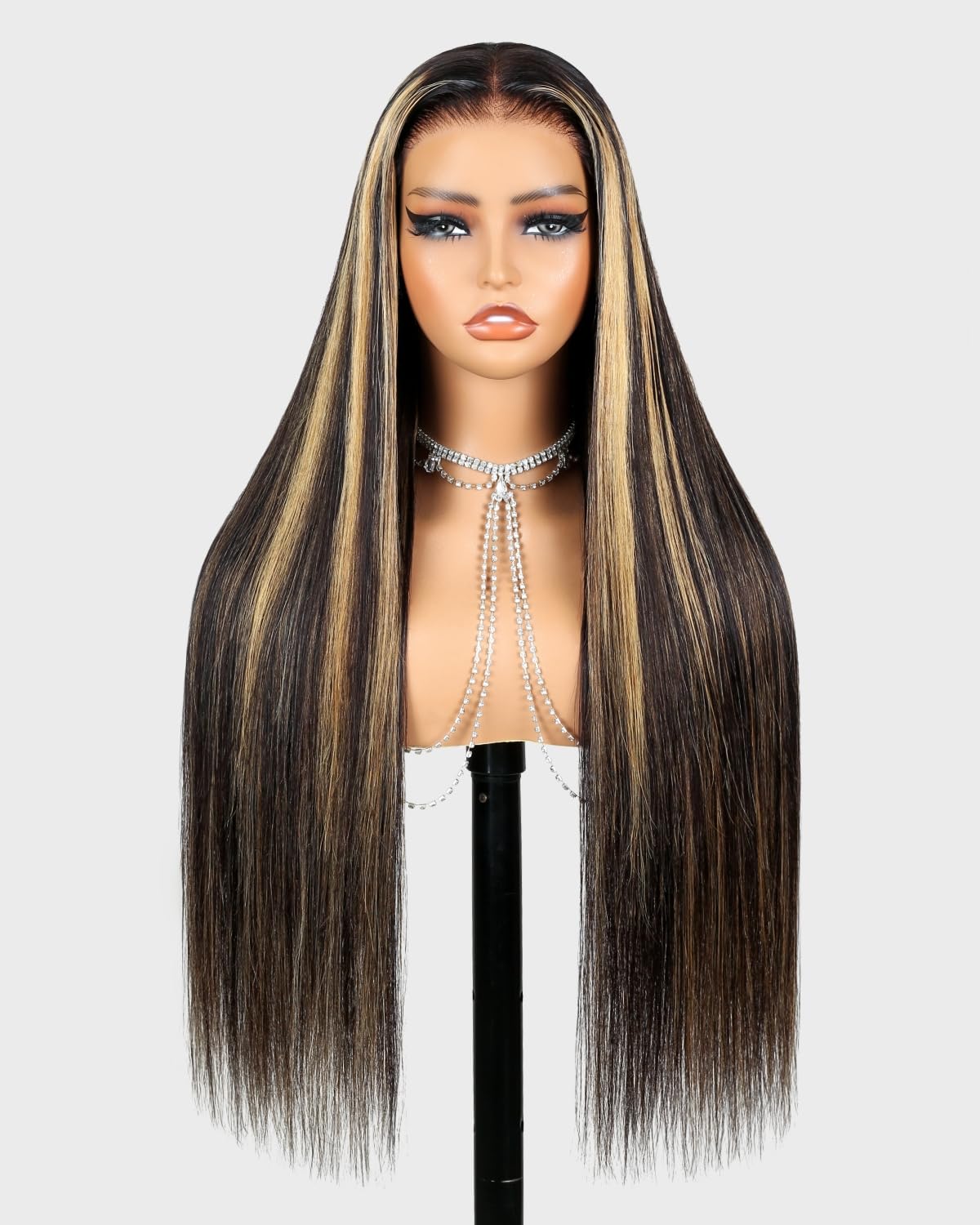Megalook hair 6x5 Glueless Wigs Human Hair Pre Plucked Pre Cut Balayage Wig Human Hair 220% Density Lace Closure Wig Highlight Straight Wig Human Hair FB27# Bleached Knots 28 Inch