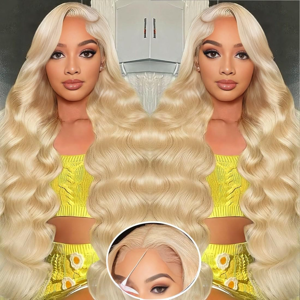 Rruaneal 200 Density 613 Glueless Wigs Human Hair Pre Plucked Pre Cut Blonde Lace Front Wigs Human Hair 7x5 Glueless Wear and Go 613 Body Wave Lace Front Wig Human Hair 613 Human Hair Wig