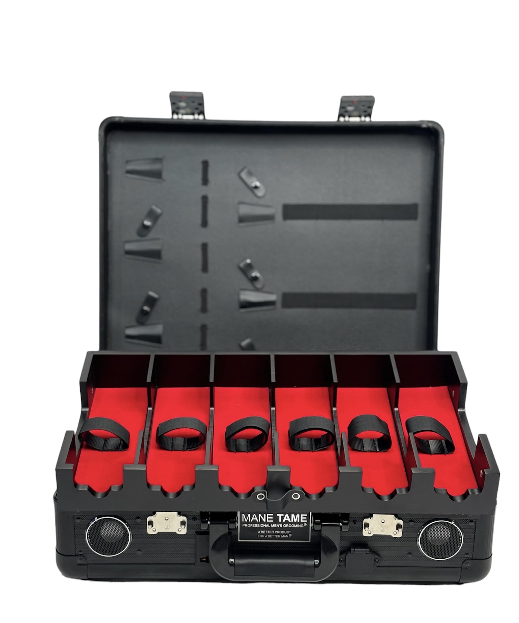 MANE TAME Barber Case – Executive Mobile Barber Station- Black - Includes Speakers and Combination Locks