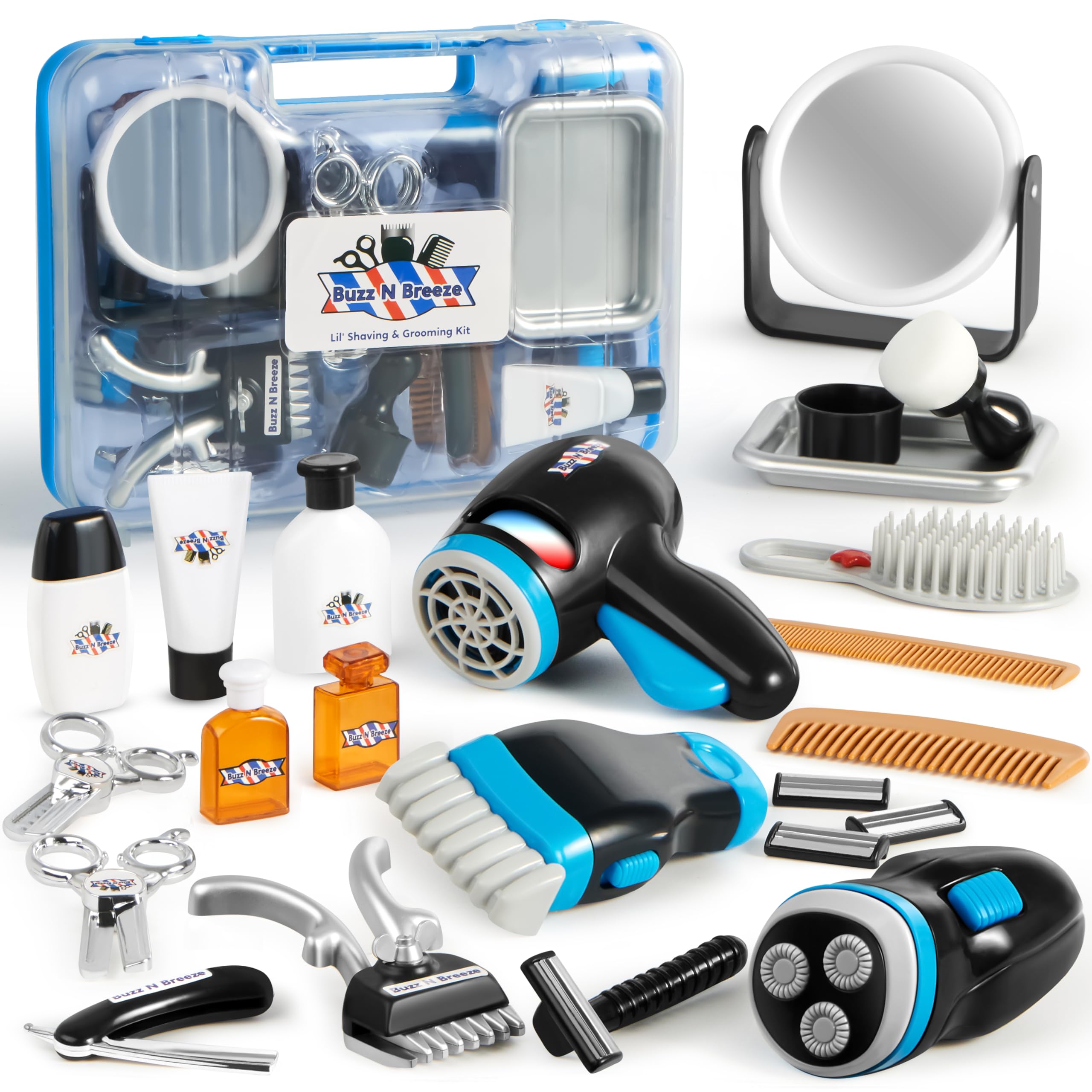 JOYIN Barber Shop Pretend Play Toy 23 Pcs Kids Shaving Kit for Boys Haircut Kit for Boys 3+ Year Old Birthday Gift Upgraded Toddler Play Set with Storage Box for Role Play
