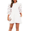 VERWIN Ruffle Sleeve Dress Front Zipper Prom Dress Fashion Cocktail Stand Collar Party Dress Loose Casual Midi Dress XXL White