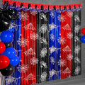Spider Web Birthday Decorations 3 Pack Spider Foil Fringe Curtains with Happy Birthday Banner Spider Party Decoration Supplies 3.3 x 6.6ft Red Black and Blue Spider Backdrop Decor for Kids Boys