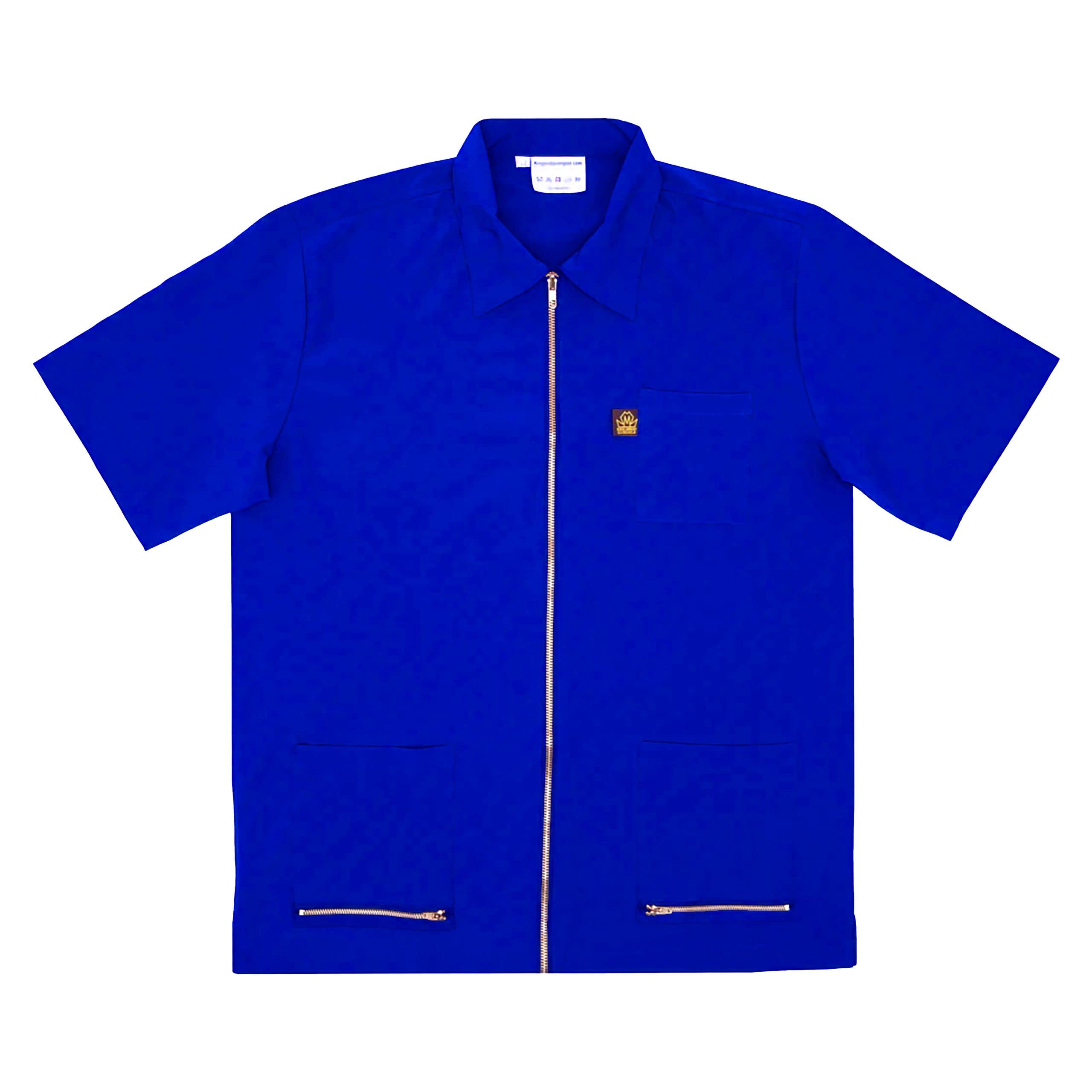 King Midas EmpireProfessional Hair Barber Jacket - Ultra Lightweight - Short Sleeves Salon Smocks Royal Blue