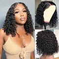 virginess Wear and Go Glueless Wigs Human Hair Pre Plucked Pre Cut Deep Wave Curly Bob Wig Human Hair Lace Front Wigs for Black Women 4x4 Lace Closure Human Hair Bob Wigs Glueless 14 Inch